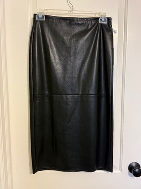 Good American Black Faux Leather Midi Skirt